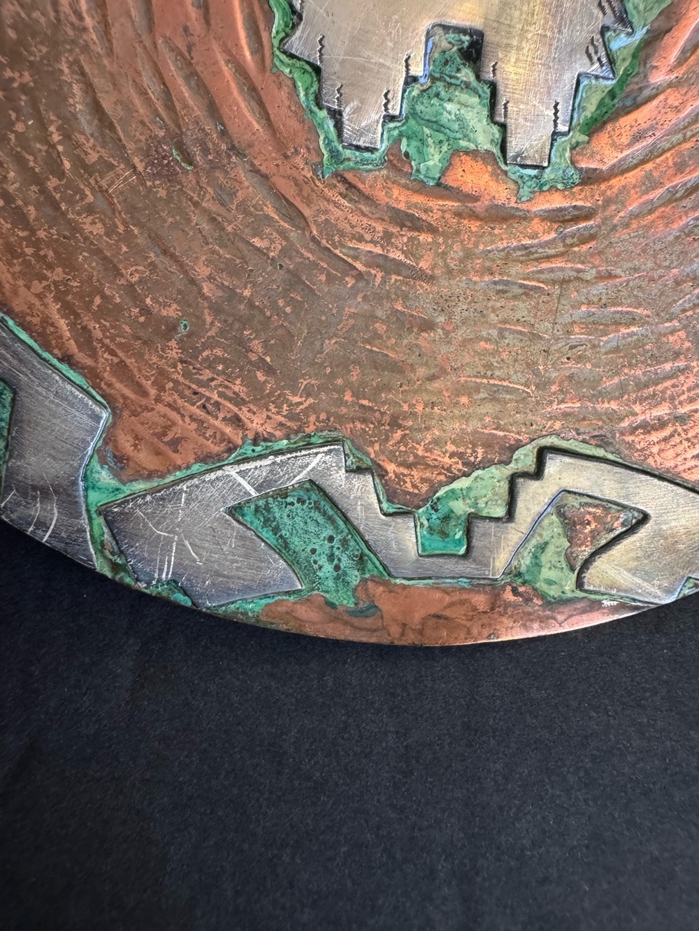 Vintage Peruvian Wall Plate Silver & Copper Mixed Media Decorative Handmade - Picture 6 of 11